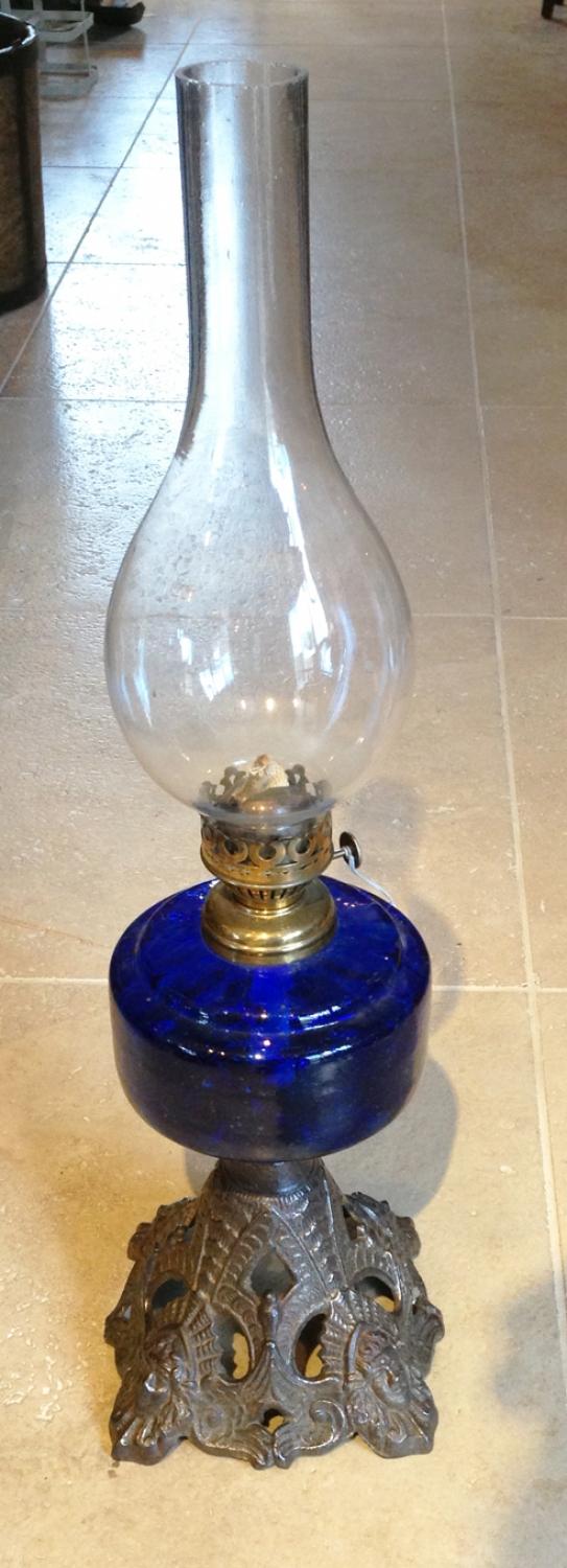 Victorian Blue Glass Oil Lamp