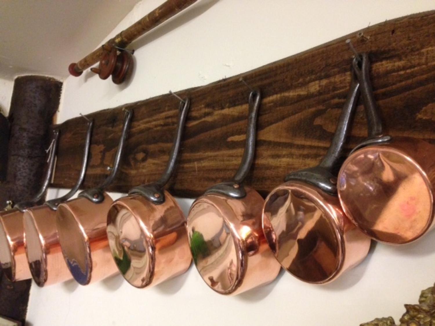 Set of Antique Copper Saucepans