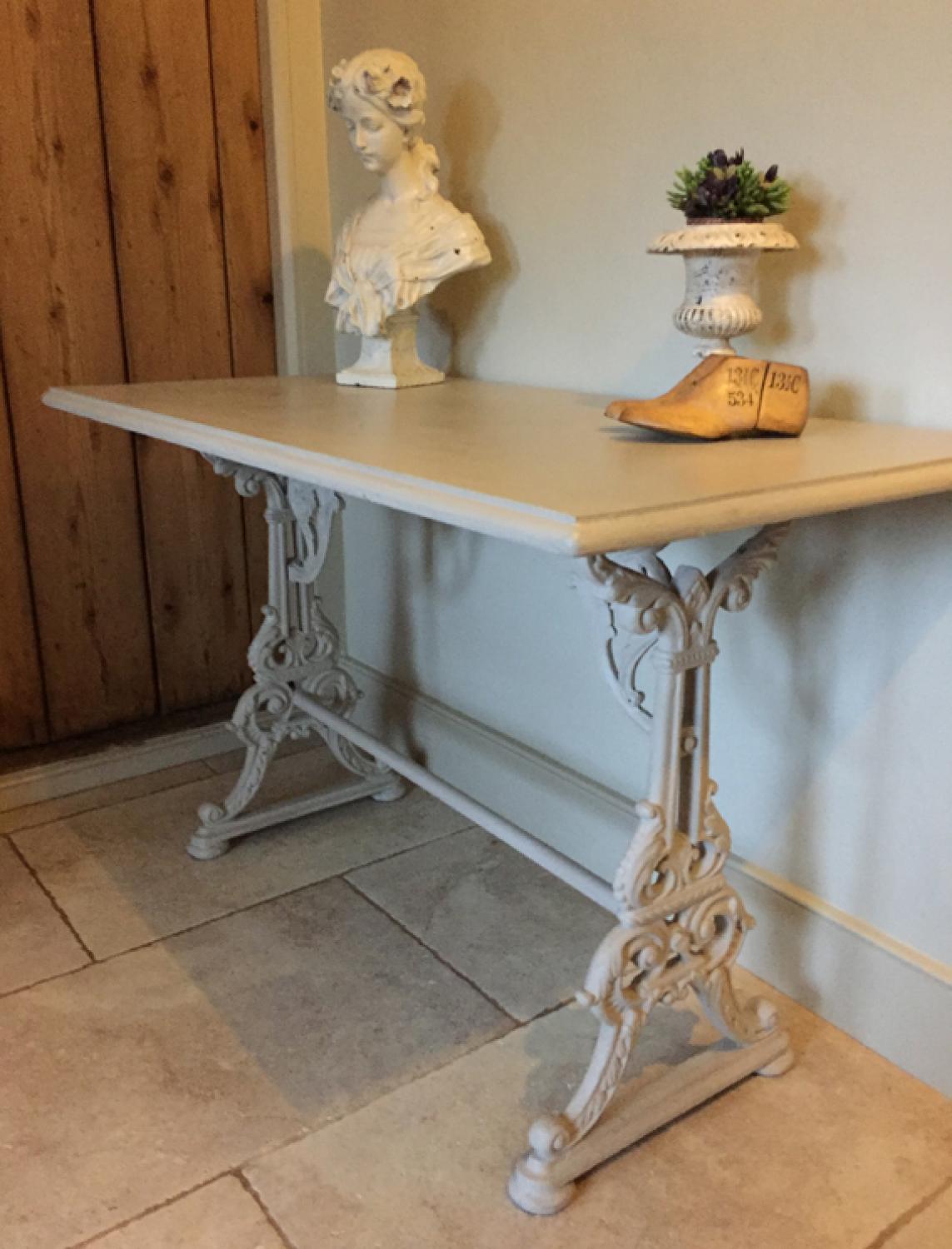 Painted Table with Ornate Cast Iron Base