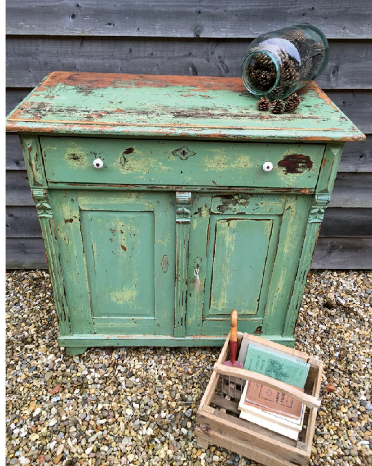 19th Cent Green Painted Cupboard