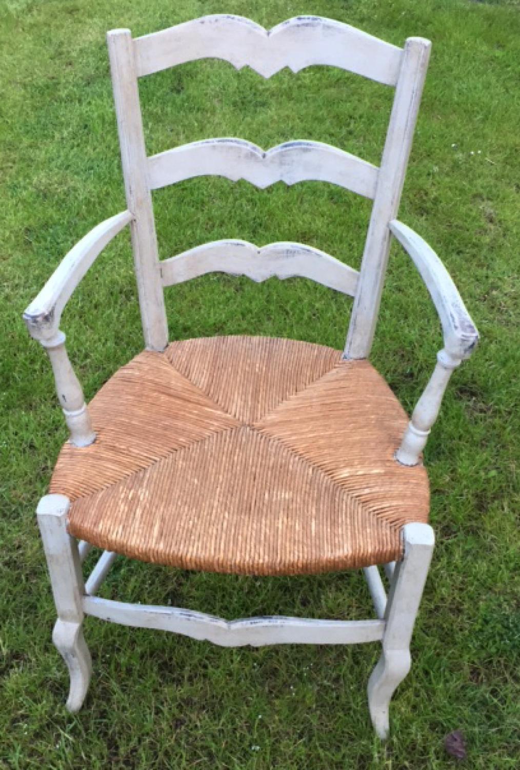 Antique French Arm Chair in pale grey paint