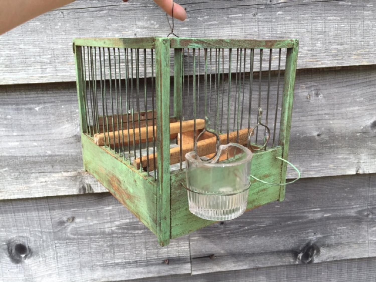 Antique Bird Cage in attractive green paint