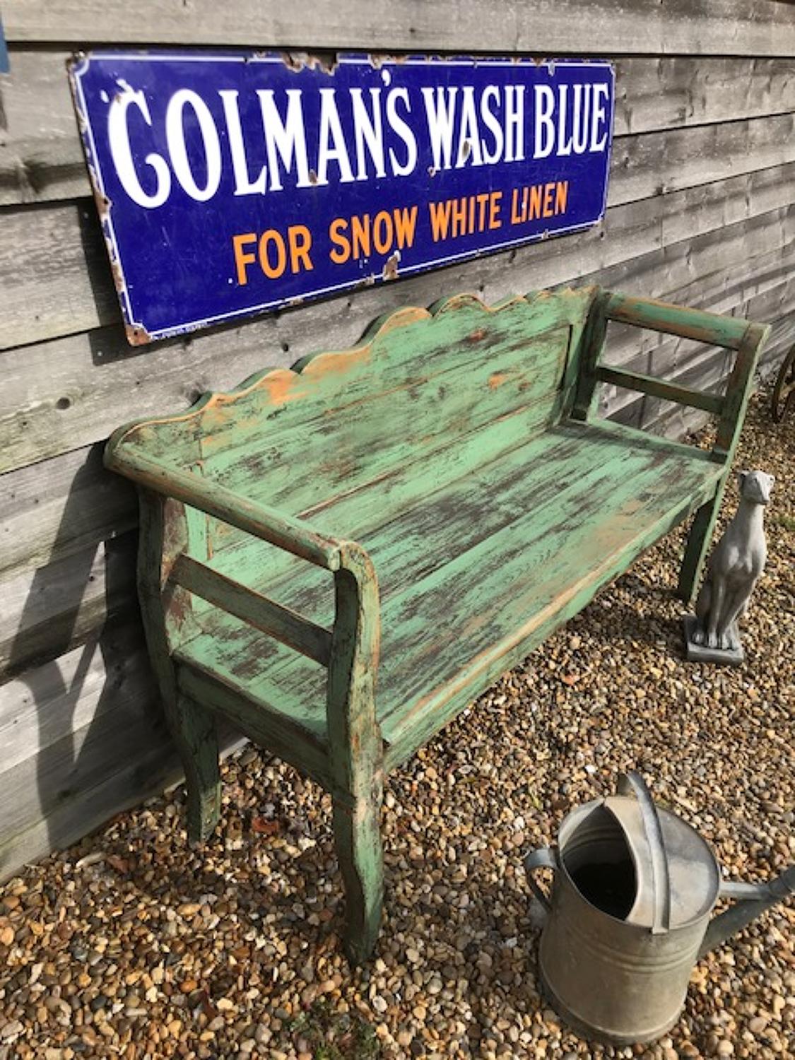 Antique Gustavian Bench (original green paint)