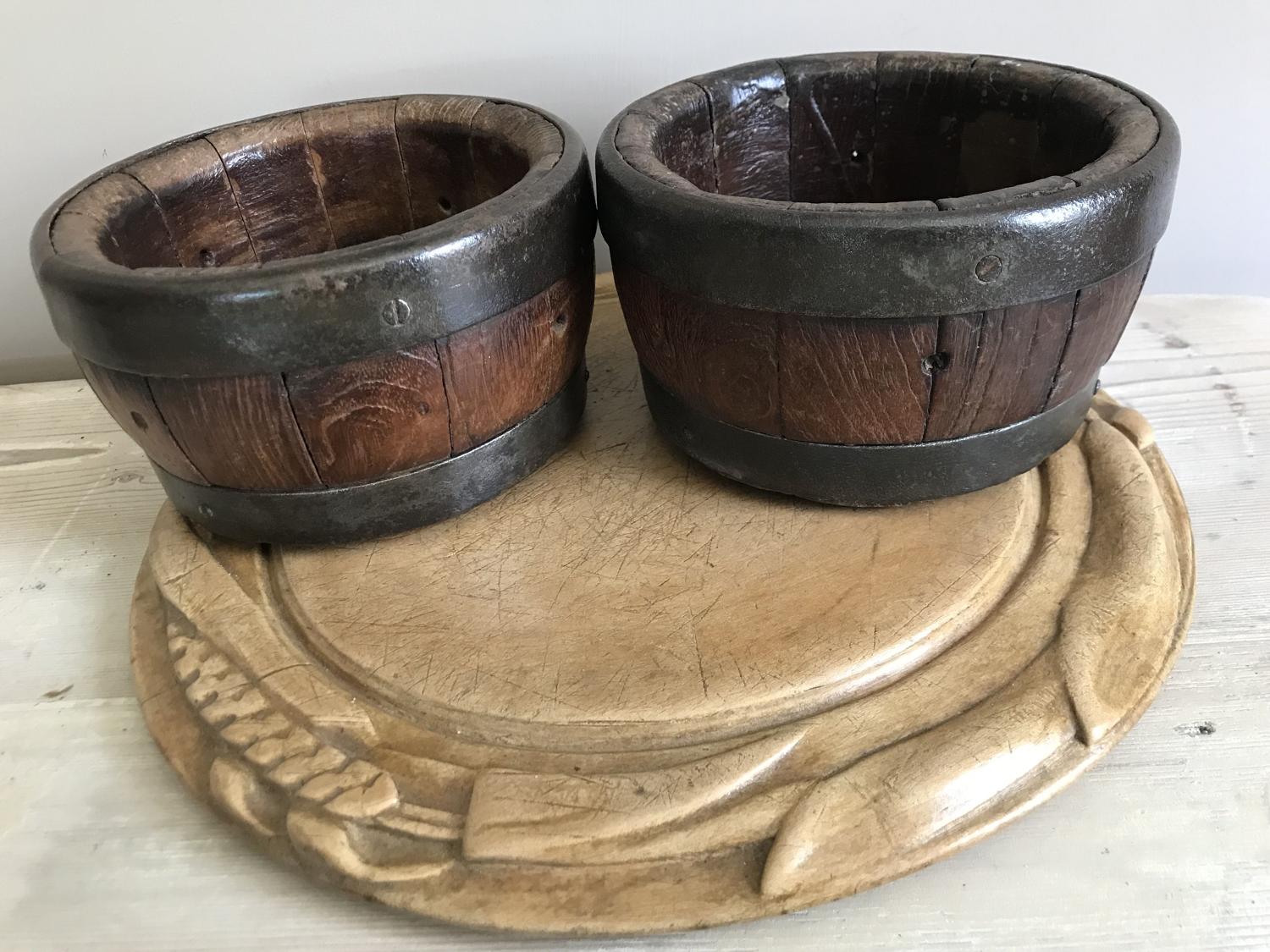 Small Oak, Iron Banded Cheese Moulds
