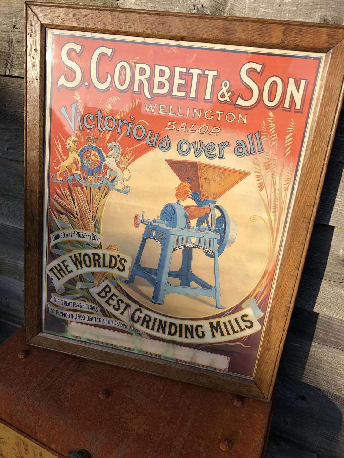 Framed Victorian Advert S. Corbett Grinding Mills