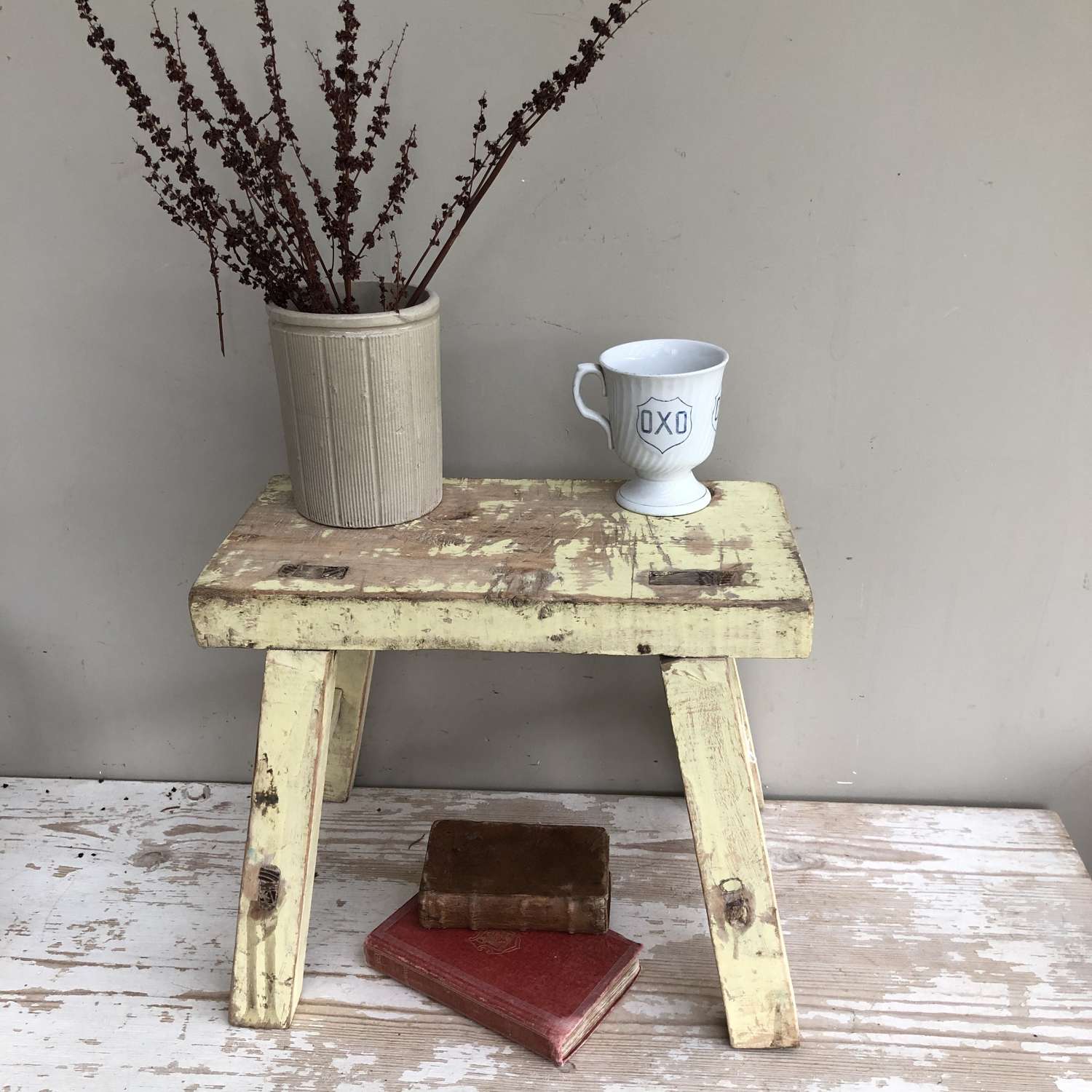 Cottage Stool in original yellow paint