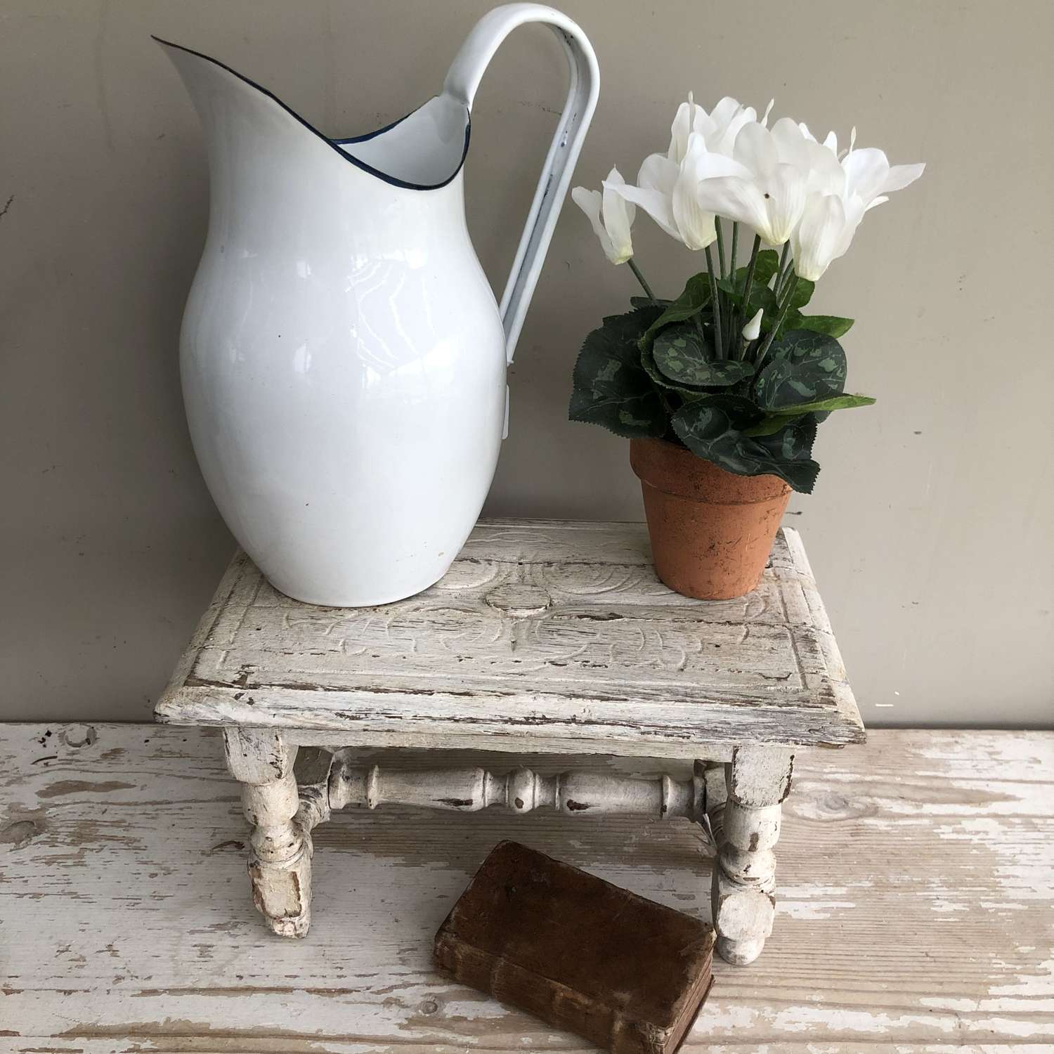 Old White-painted French Stool