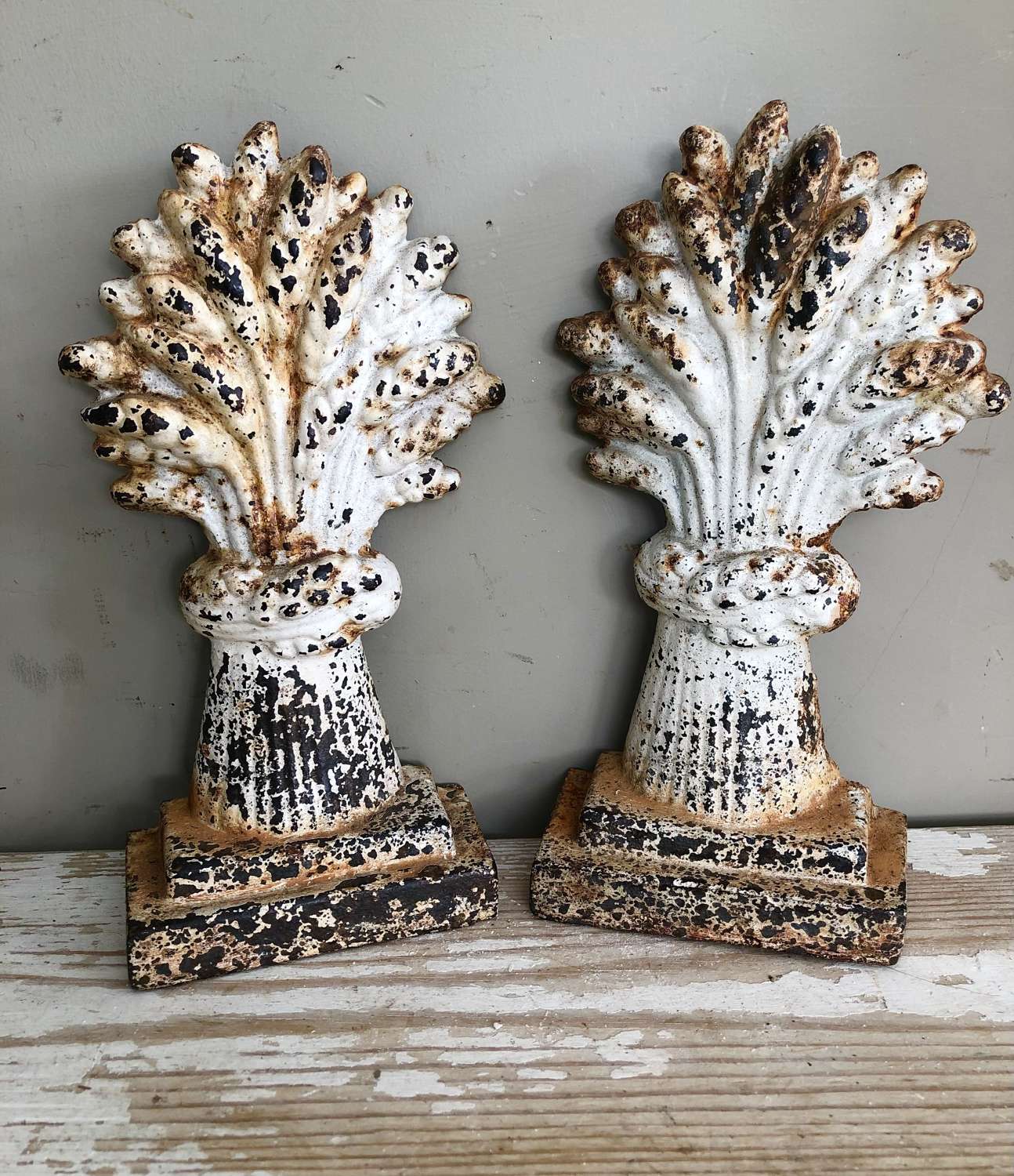 Pair of 19th Cent Wheat sheaf Chimney ornaments