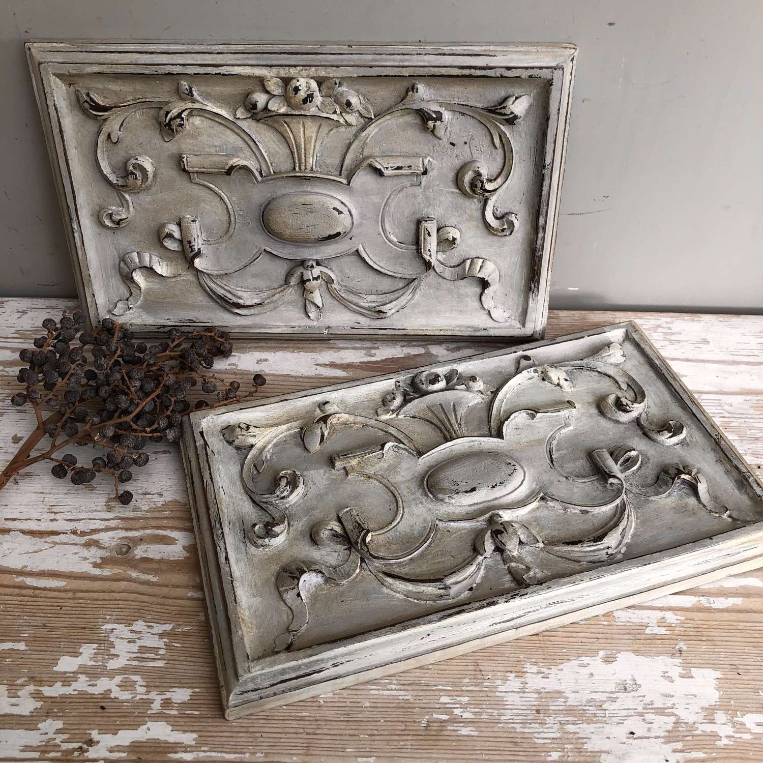 Pair of Painted Carved French Panels
