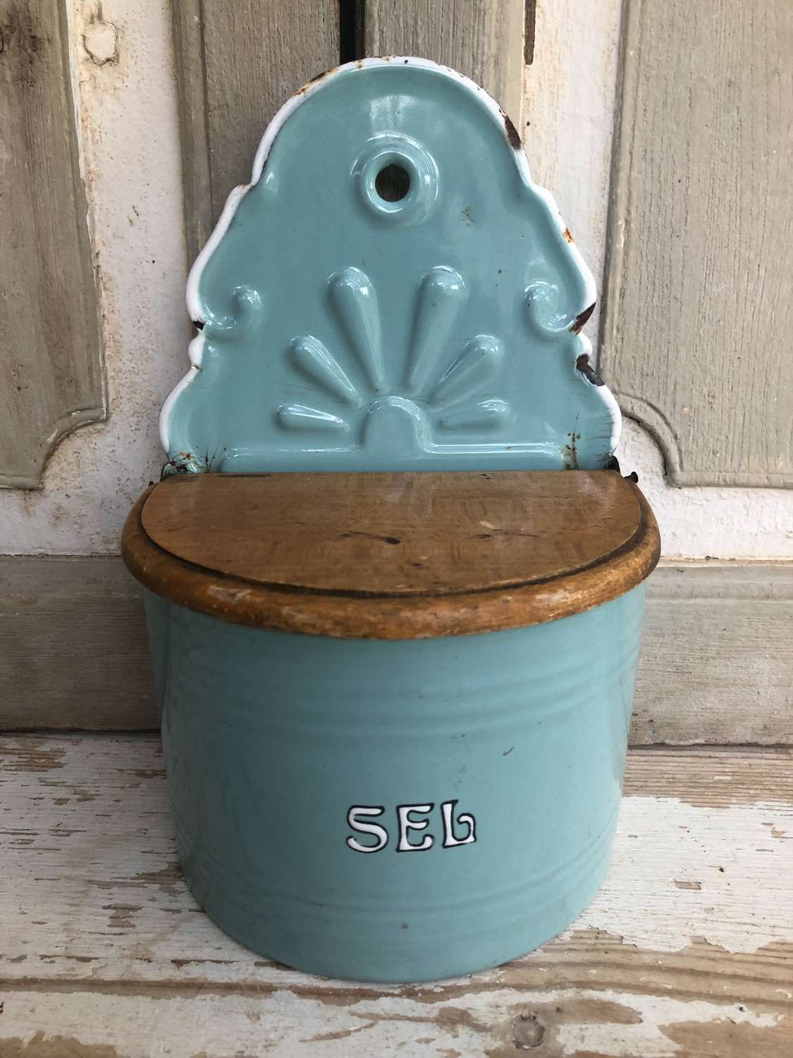 French Turquoise enamel Salt Box