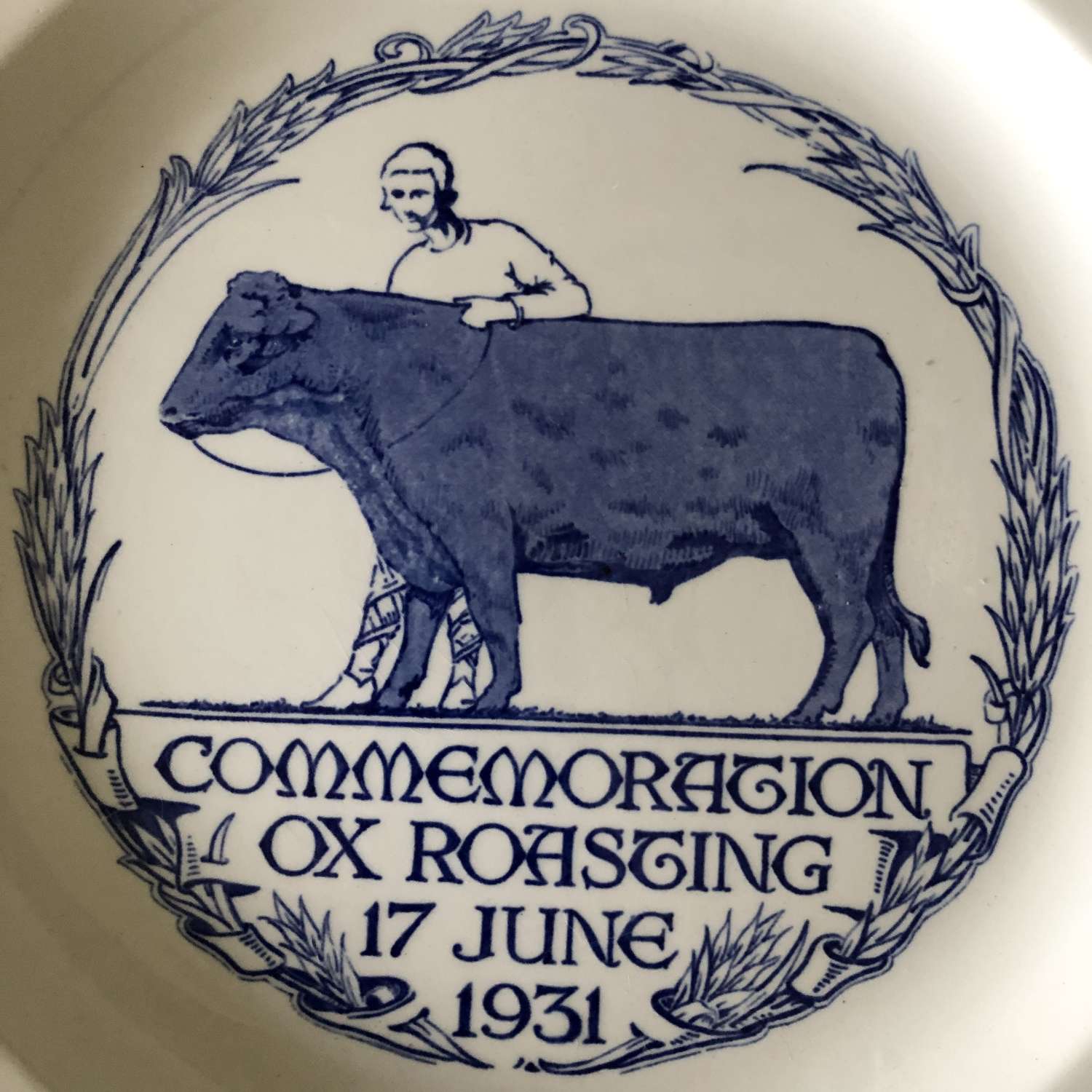 White Ironstone Pictorial OX ROASTING plate