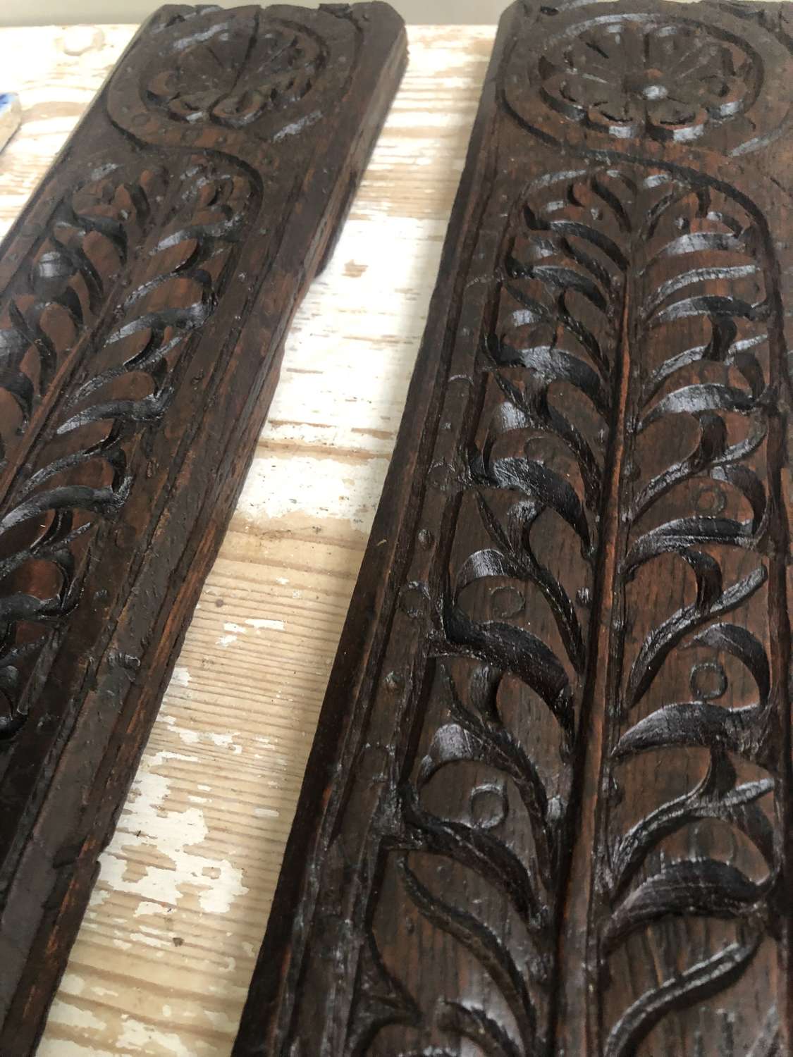 Pair of Narrow 16th Cent Carved Oak Panels