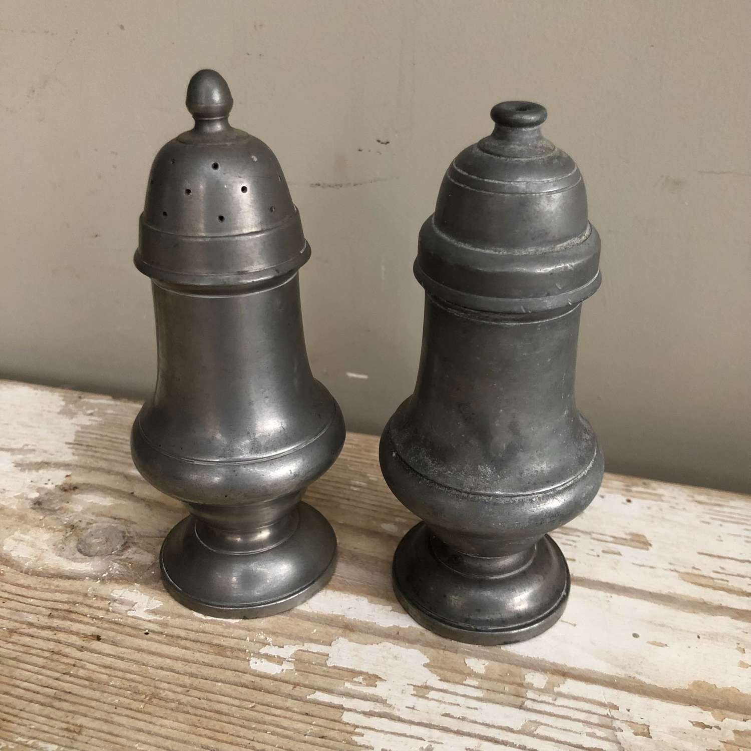 Pair of Pewter Salt and Pepper Pots