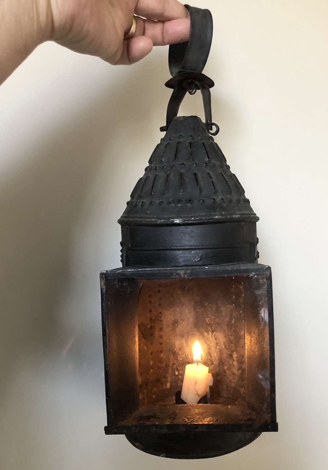 19th Cent Pierced Tin Farmhouse Lantern