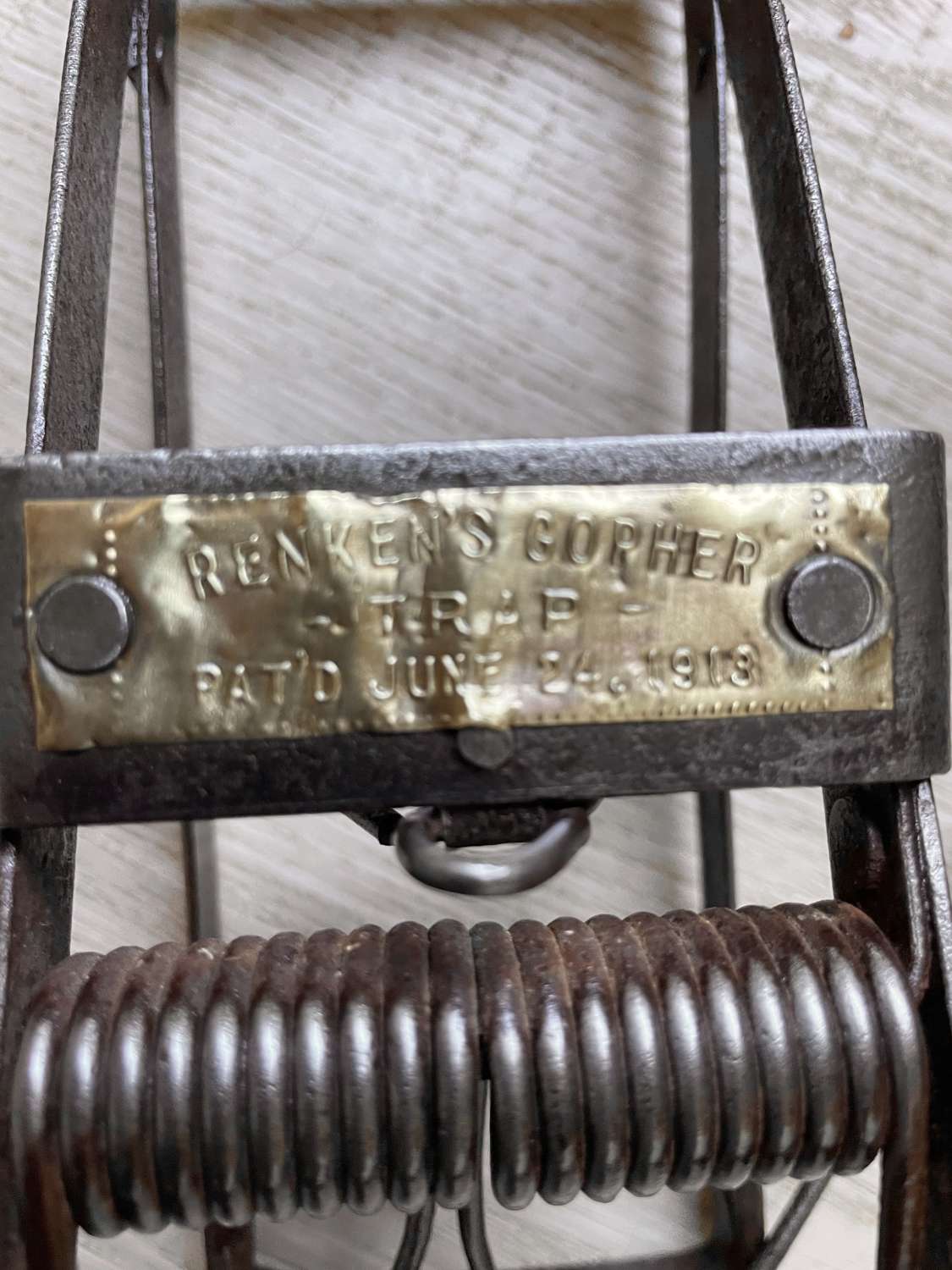 Early U.S. Gopher Trap with brass label