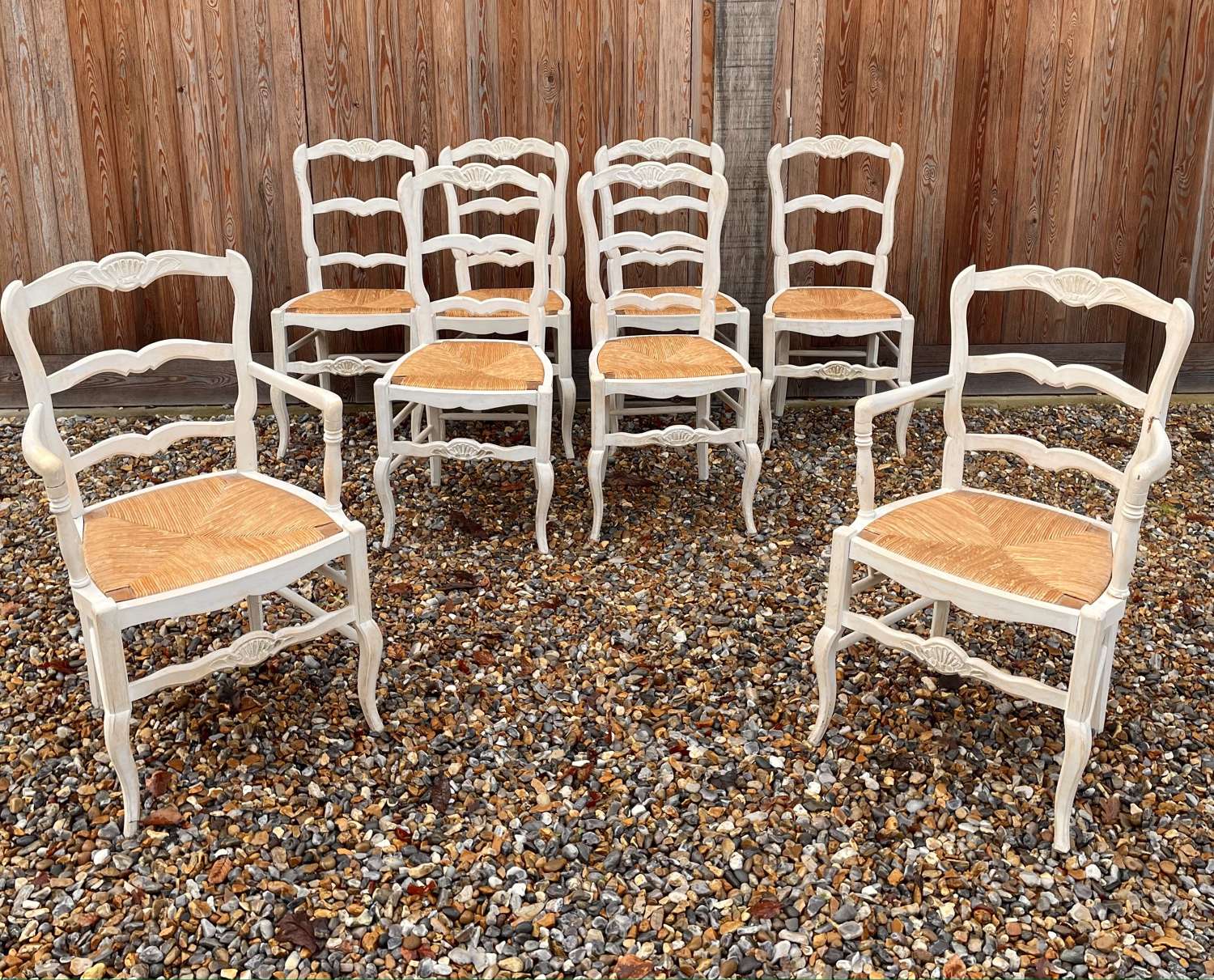 Matching Set Of 8 French Painted Kitchen Chairs