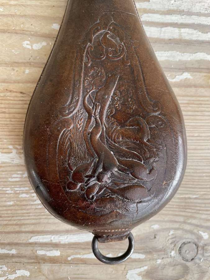19th Cent Leather Shot flask