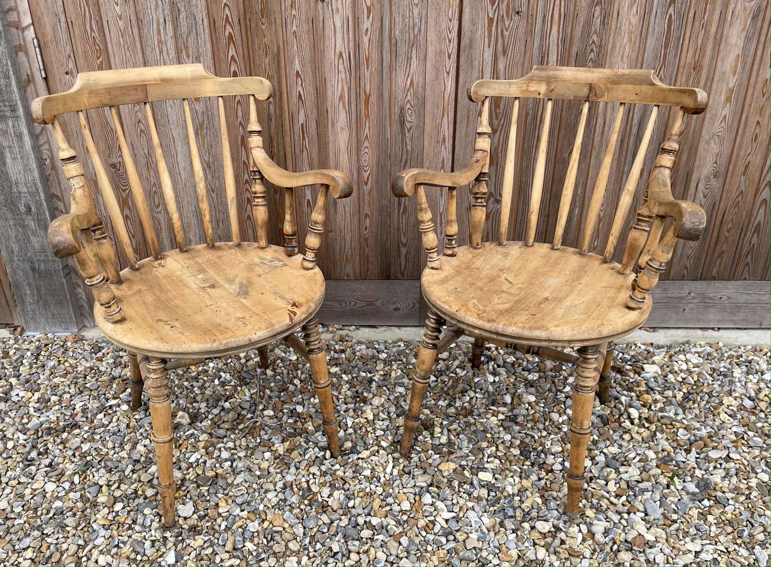 Excellent Pair Of Edwardian 'Penny Seat' Carver Chairs