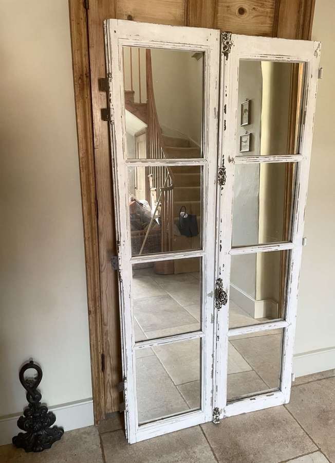 Pair Antique Chateau Window Mirrors