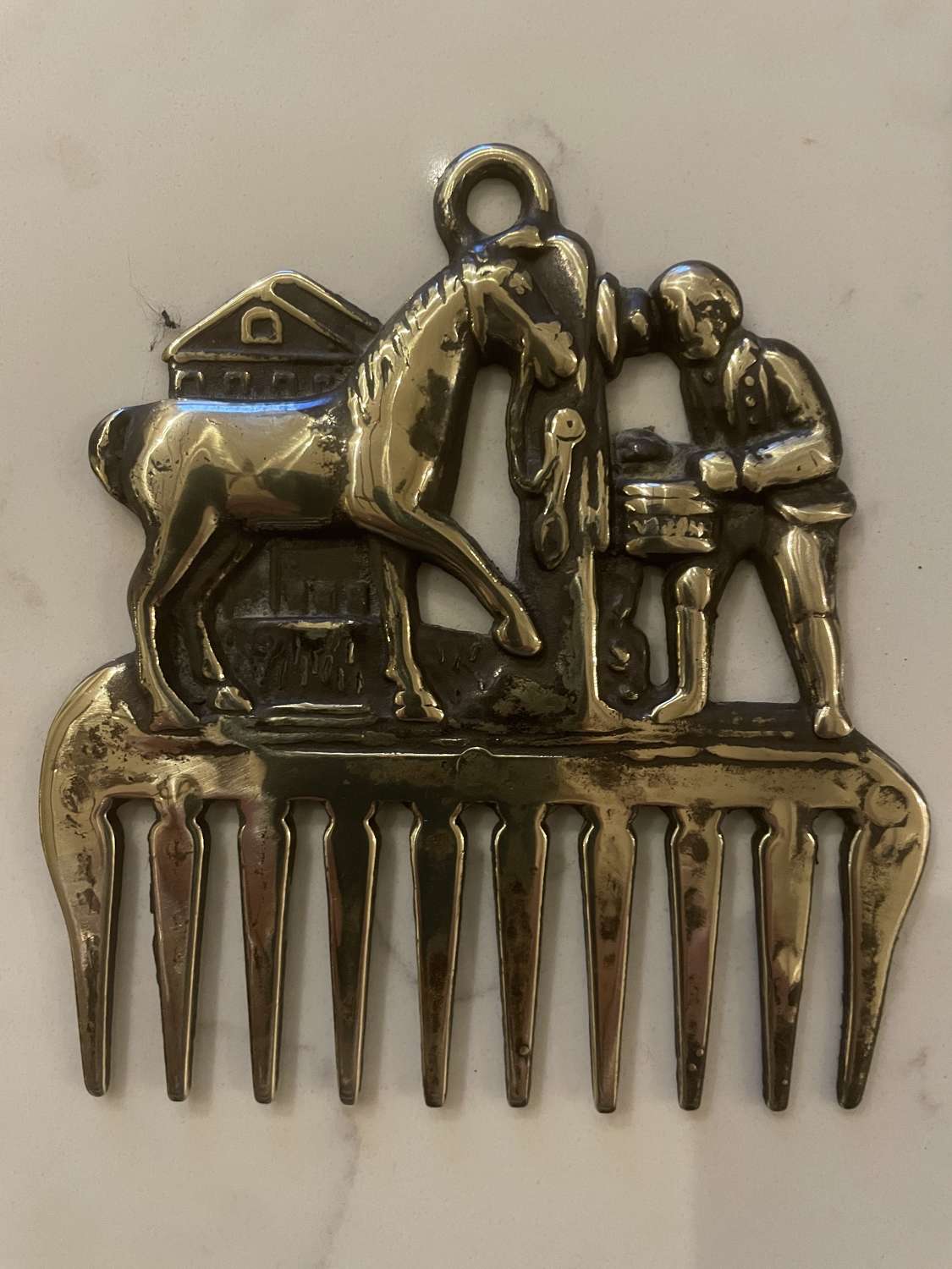 Rare Horse Comb with Farrier design in brass
