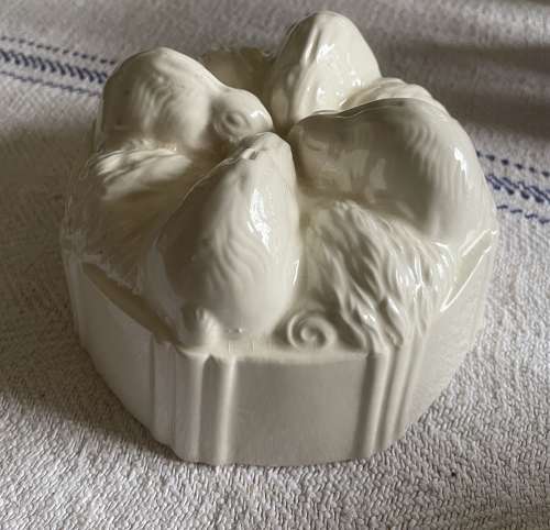 Victorian Creamware RABBITS FEEDING Jelly Mould