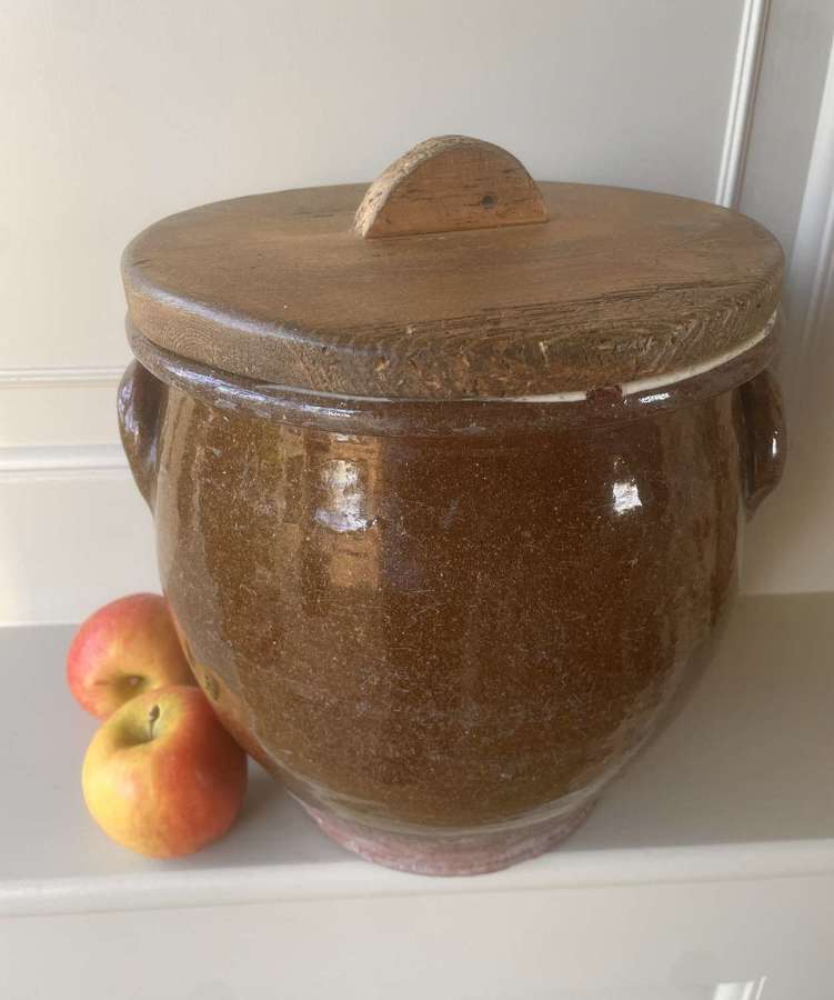 Antique Stonware Crock with wooden lid