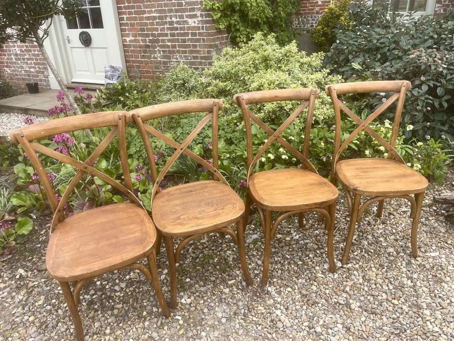 Set of Four, Vintage Oak Cross-back Chairs