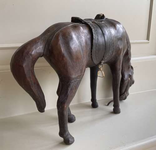 Antique Leather Horse Sculpture
