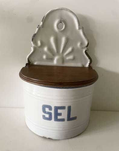French Enamel Wall Salt Box