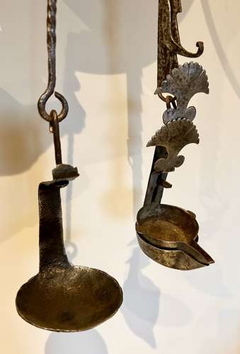 Early Crusie Lamps on adjustable Tramels