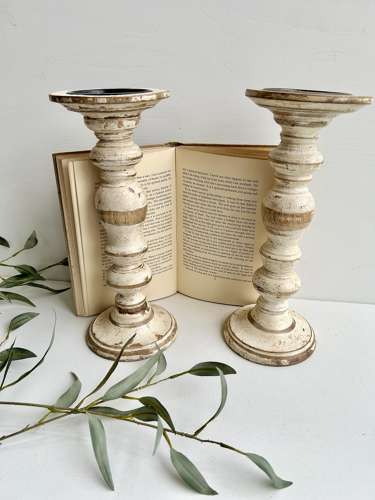 Decorative Painted Wood Candle Holders