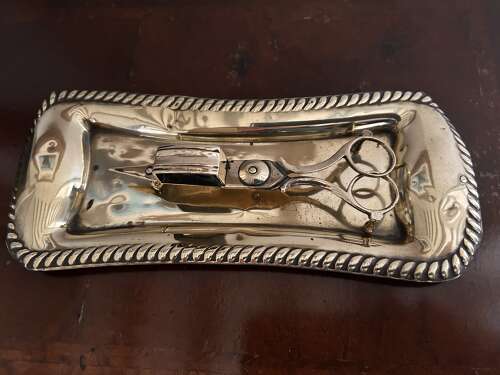Victorian Brass Candle Snuffers with tray