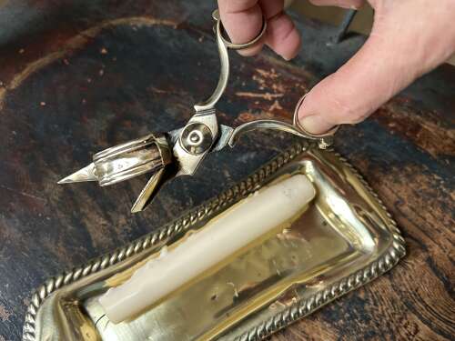 Victorian Brass Candle Snuffers with tray