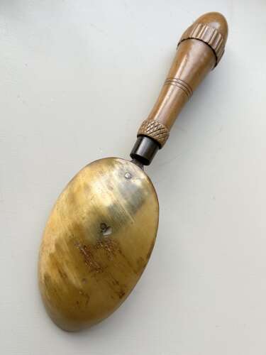 19th Cent HORN & PEAR WOOD SPOON