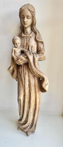 Carved Pine Madonna and child