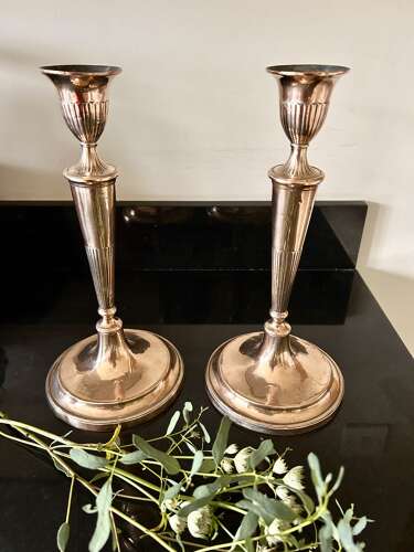 Tall Pair Of Antique Copper Candlesticks