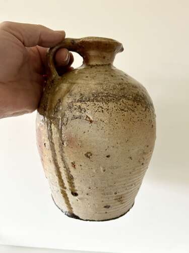 19th Cent Treacle Glazed Olive Oil Flagon