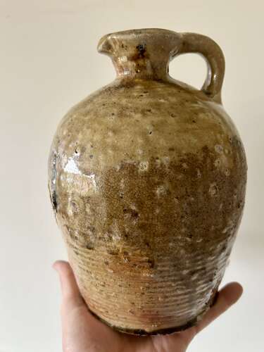 19th Cent Treacle Glazed Olive Oil Flagon