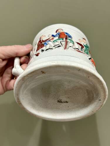 Lrge, 19th Cent Prattware Frog 'Farmer's' Mug