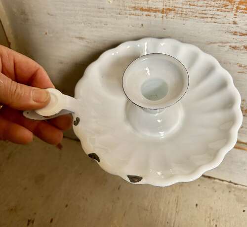 Large, White Enamel Chamber Sticks