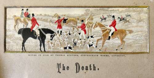 3 x 19th Cent Silk HUNTING PICS