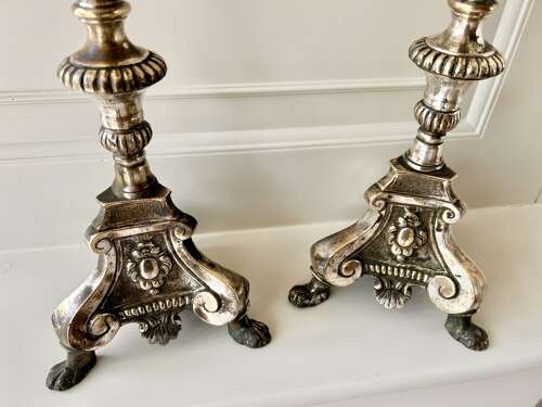 Large Pair of 19th Cent PRICKET CANDLESTICKS