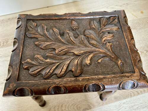 Deeply Carved Oak Cottage Stool