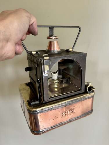 Unusual Brass and copper, Square Railway Hand Lamp