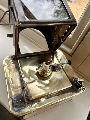 Unusual Brass and copper, Square Railway Hand Lamp