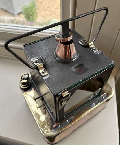 Unusual Brass and copper, Square Railway Hand Lamp